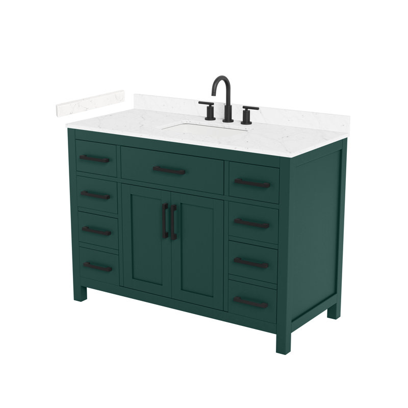 Ensemble de meuble-lavabo simple 48 po Beckett, Vert avec bordure noir mat, Comptoir en marbre de culture de Carrare