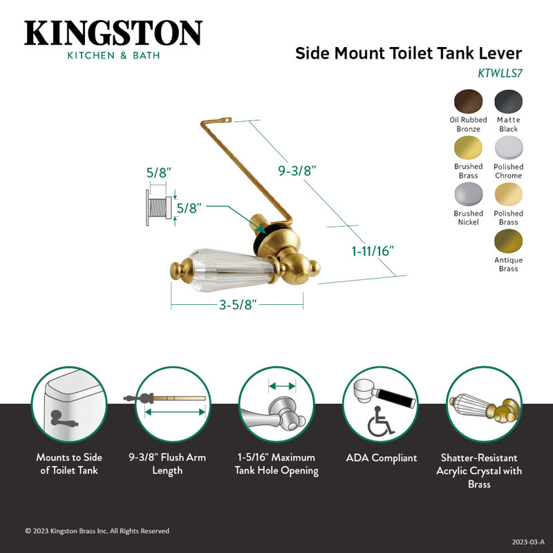 Kingston Brass Wilshire Side Mount Toilet Tank Lever, Polished Chrome