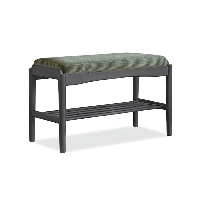 Banc rembourré en velours côtelé vert, H 16,54 po x l 31,5 po x P 11,81 po