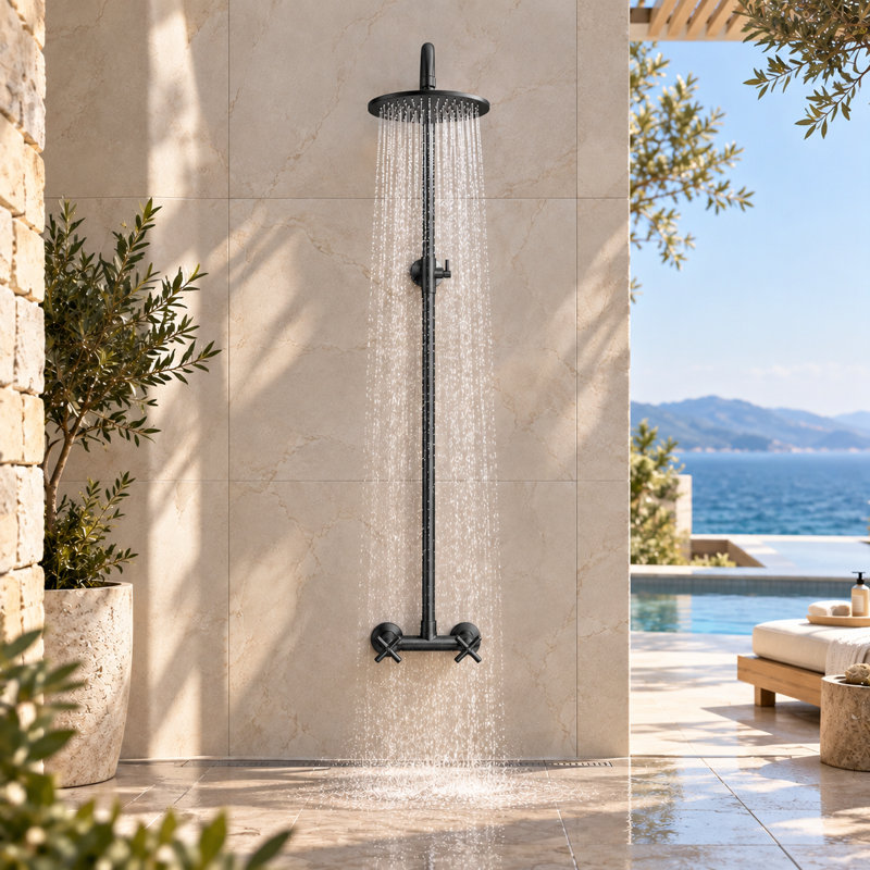 Douche d'extérieur en acier inoxydable 304 à fonction simple avec pomme de douche à pluie réglable, Noir mat