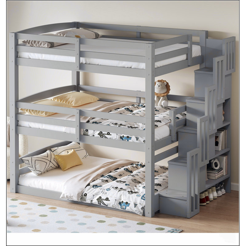 Lit superposé triple pleine grandeur avec escalier de rangement, conception séparée pour une utilisation maximale de l'espace et une durabilité accrue