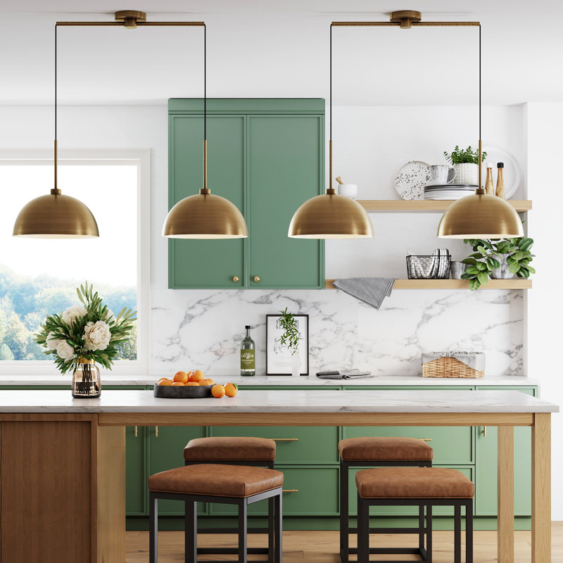 2 - Light Kitchen Island Dome Pendant 2-Pack Kitchen Island Drum Pendant Light, Gold