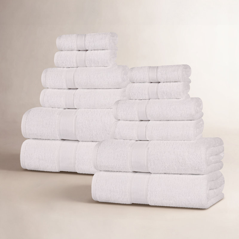 Lyndon Organic Cotton Medium Weight Towel Set, White, 12 Piece Set