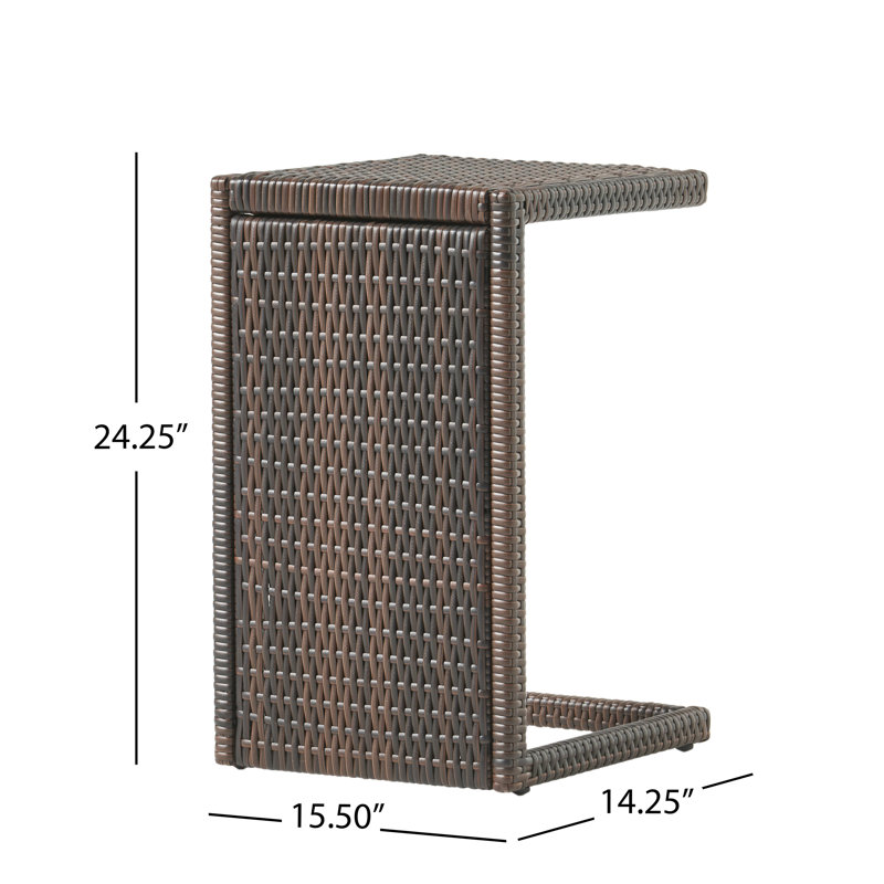 Table de bout en forme de C Bucharest avec tablette en rotin PE, brun, 14,25 po x 15,5 po x 24 po