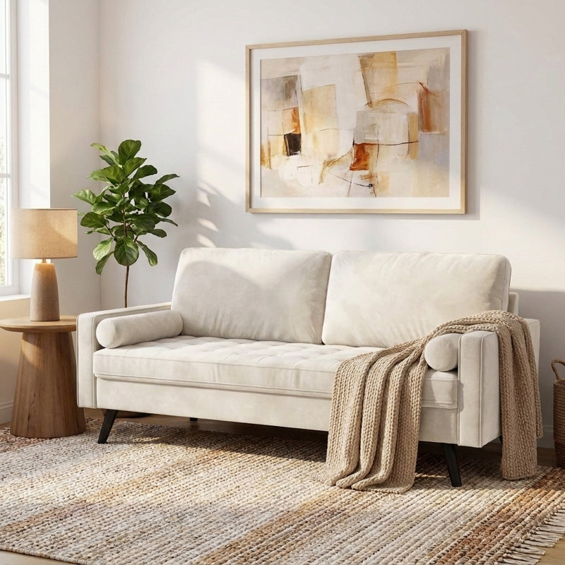 Falco 70" Velvet Square Arm Sofa, Beige
