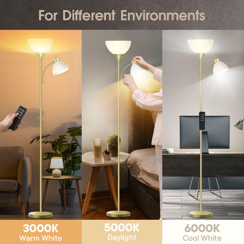 Lampe sur pied 70 po pour salon, Doré