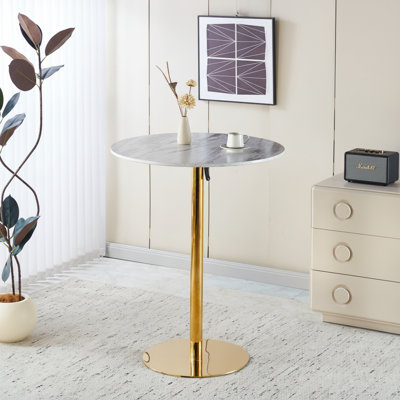 Round White And Gold 31.5" Tulip Bar Table For 2–4 People, Mdf Top Pedestal Design(Only Bar Table)