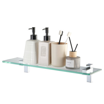 Eunson 19.7'' Floating Bathroom Glass Shelf Tempered Glass Rectangular Extra Wall Mount Polished Chrome