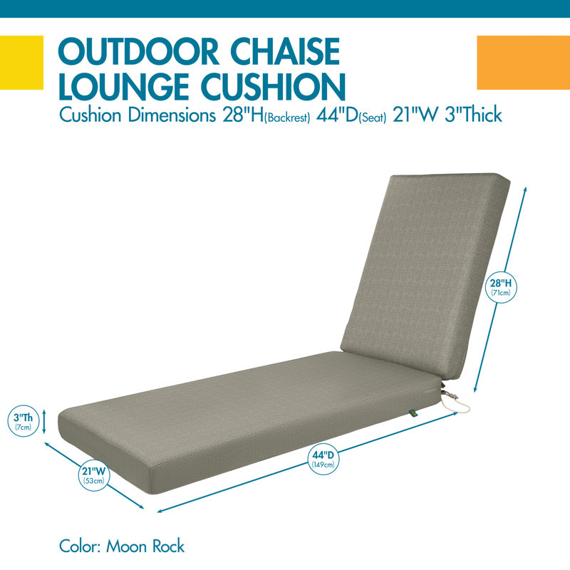 DUCKCOVERS All-Weather Outdoor Chaise Cushion, 21" H x 72" W x 3" D, Moon Rock