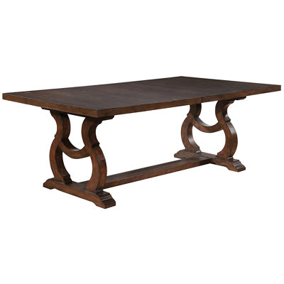Table de salle à manger rectangulaire transitionnelle, brun orge vieilli, base à tréteaux et dégagement généreux pour les jambes de style antique, rallonge de 20 pouces à grain vieilli pour la cuisine