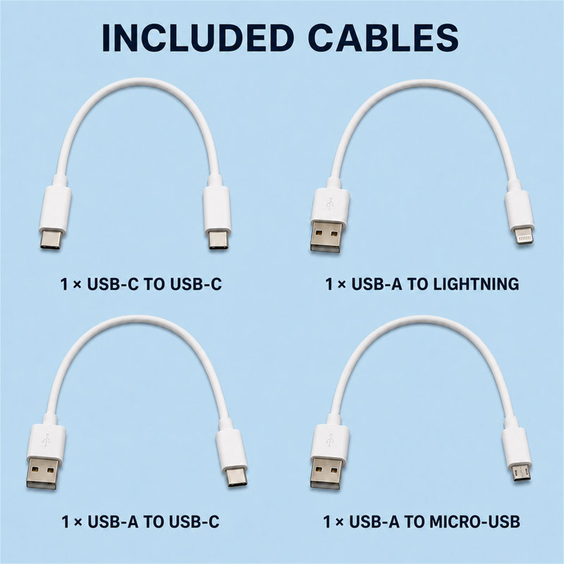 Station de recharge USB à 4 ports, 20 W PD, 4 câbles, argent