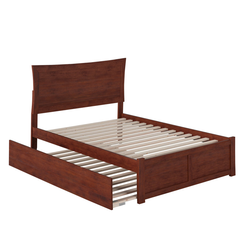 Daury Solid Wood Platform Bed with Panel Footboard and Trundle, Walnut, Full