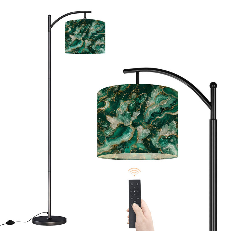 Arc Floor Lamp with Adjustable Lampshade Geode Crystal Formation Emerald Green White Quartz Standing Lamp 3 Colour Dimmable Tall Lamp with Foot Switch Remote Control