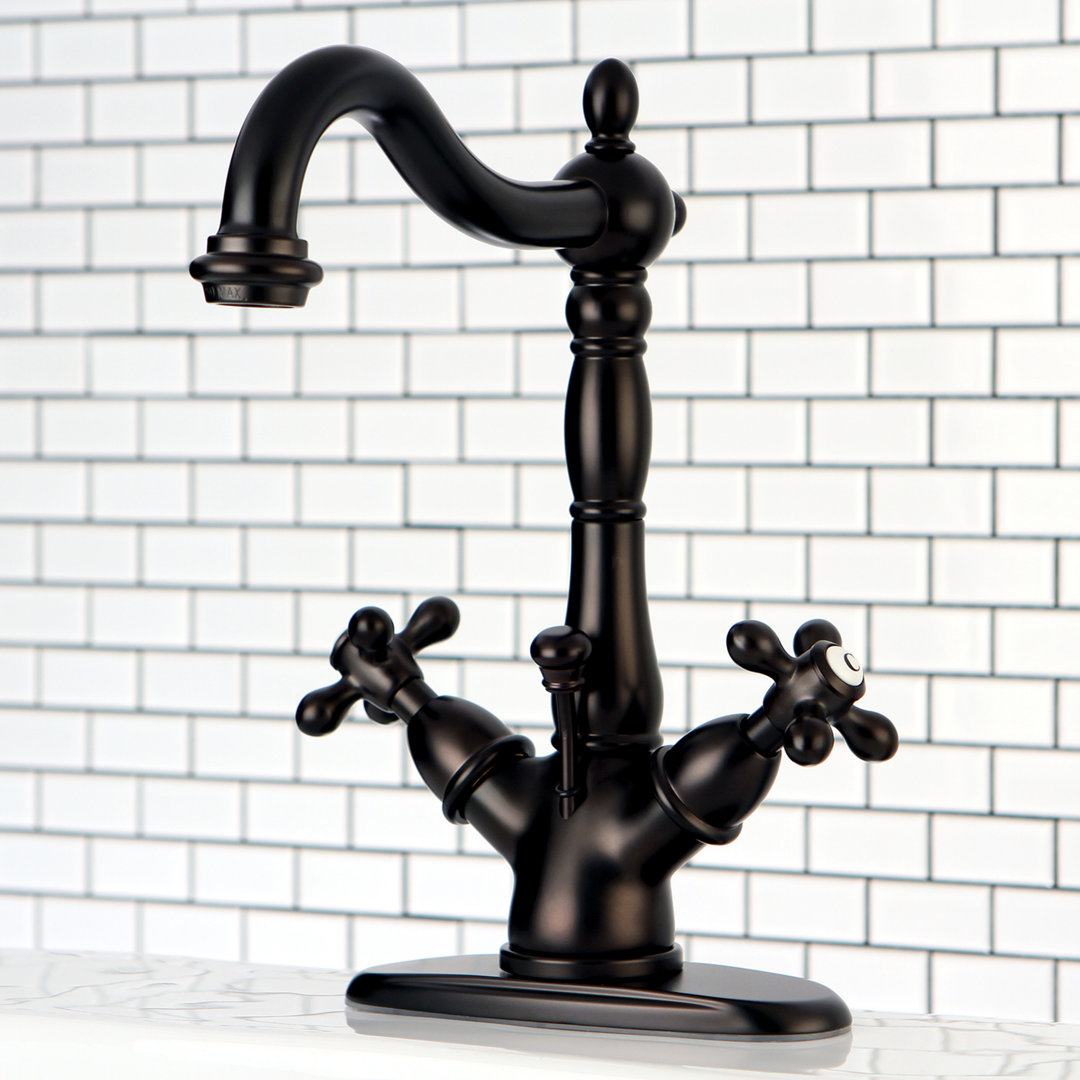 Kingston Brass Heritage Two-Handle 1-or-3 Hole Deck Mount Bathroom Faucet with Brass Pop-Up Kingston Brass 