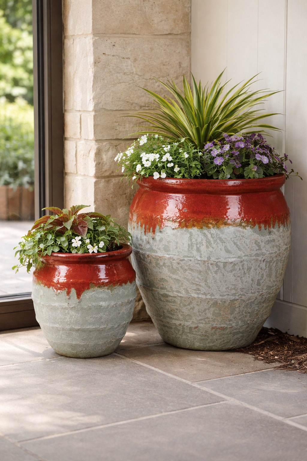 19" Pot Planter, Red/Graystone