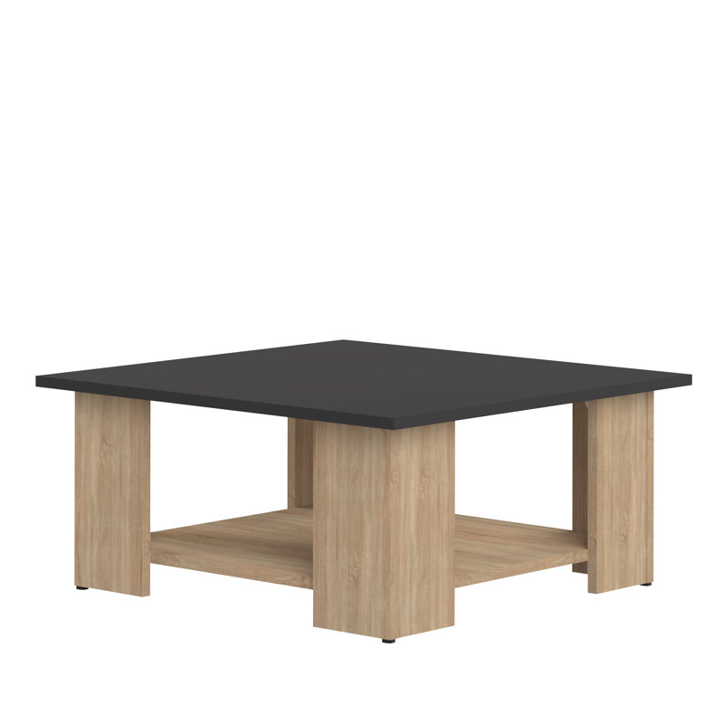 Electa Coffee Table with Storage, 31cm H x 67cm L x 67cm W, Black, Natural Oak