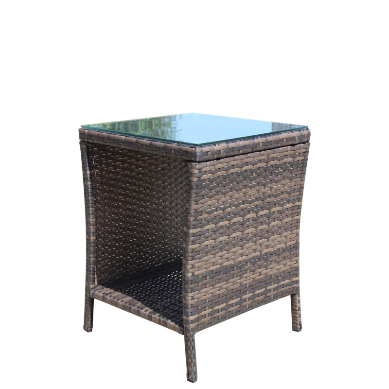 Outdoor patio Furniture 1 Coffee Table with clear tempered glass, Brown