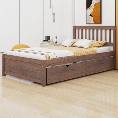 Tremar Modern Design Wooden Twin Size Platform Bed with 2 Drawers for White Washed -  Red Barrel StudioÂ®, 399D1E01191D4C8B9061CD410D1FA55A