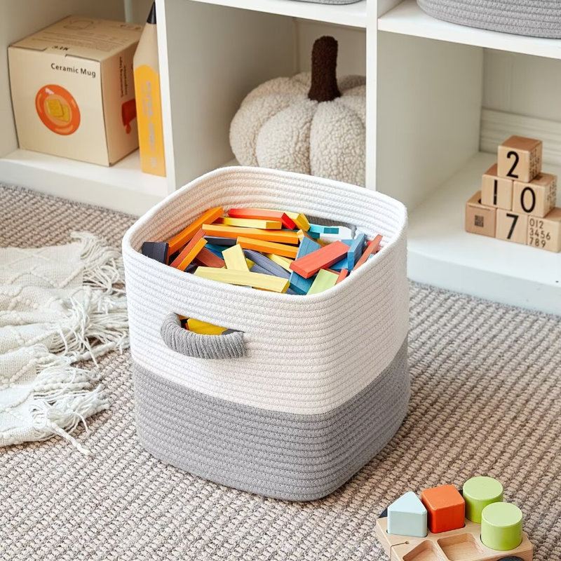 Bac de rangement en tissu Gracie Oaks, Gris / blanc