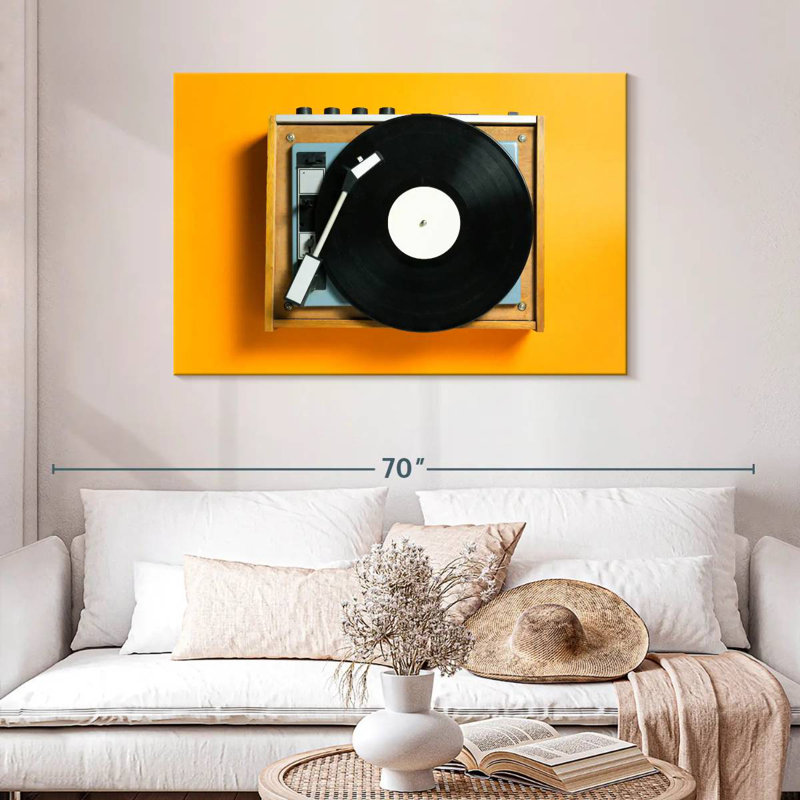 Abarca Retro Yellow Record Player, 30" H x 45" W