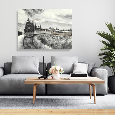 Train à vapeur, art sur toile - noir et blanc