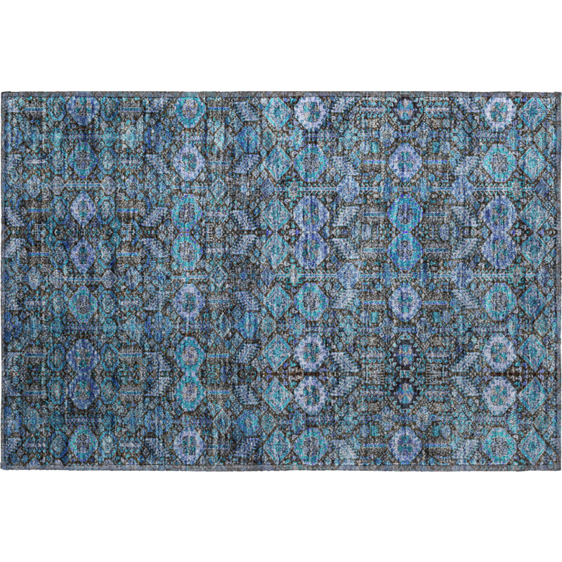 Tapis bleu sarcelle Cerrito AMF574 lavable à la machine de qualité supérieure, Rectangle 1 pi 8 po x 2 pi 6 po