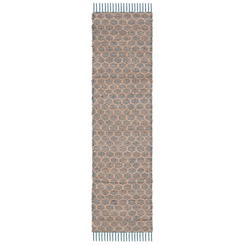 Tapis bleu marine / brun clair en coton tissé à la main Lanston, Tapis de couloir 2 pi 3 po x 8 pi