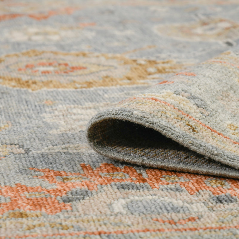 Tapis oriental gris en laine noué à la main Bungalow Rose, Rectangle 9 pi x 12 pi