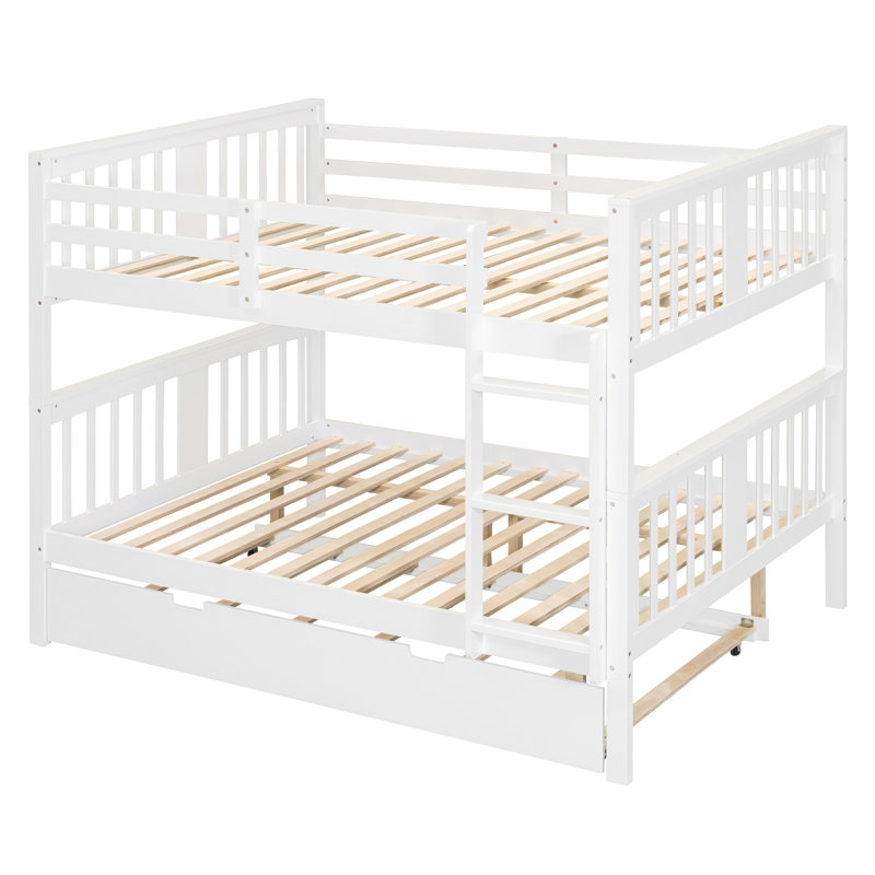 Lit superposé double au dessus d'un lit double avec lit gigogne simple et échelle - blanc (ancien SKU: LT000204AAK)