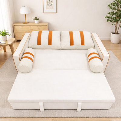 Canapé-lit escamotable beige à 2 places avec port de charge USB, dossier réglable à 3 positions, causeuse convertible moderne avec panneaux d'accoudoirs élastiques pour le salon et la chambre d'amis, largeur 68,5 po