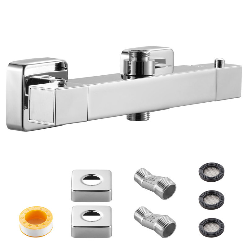 Thermostatic Shower Faucet Valve, 38? Secure Lock Thermostatic Shower Faucet Valve, Hot Cold Water Showering Faucets Temperature Control Valves for Bathroom, RV, Hotel, Two Holes & Chrome Silver