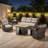 Sami 5-Piece Wicker Patio Furniture Set With Fire Pit Table, 6-Inch Ultra Thick Cushioned 360° Swivel Glider Chairs-1820043107