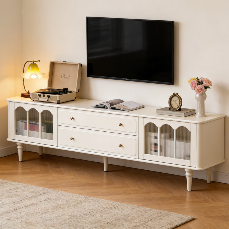 French Style Rubber Wood TV Stand, H 22,04 po x L 78,74 po x l 15,75 po