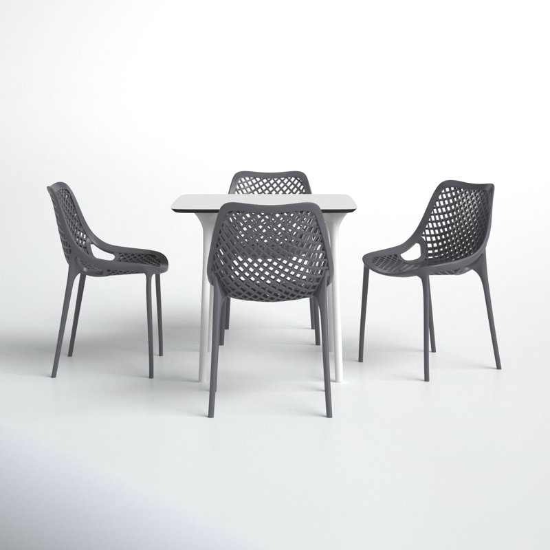 Farrah 31" W Square 4-Person Plastic Patio Dining Set, White/Dark Gray