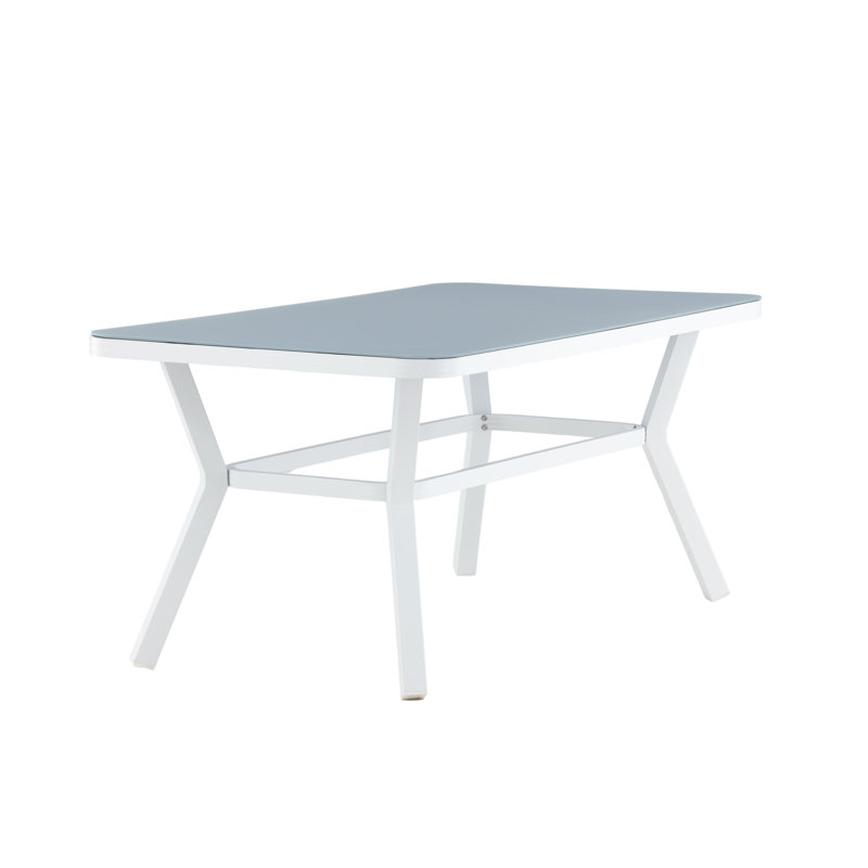 Varena Rectangular Glass Outdoor Dining Table, 74cm H x 160cm W x 90cm D, White