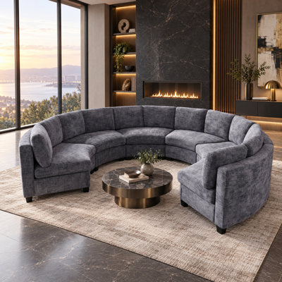 Canapé d'angle modulaire en chenille incurvée