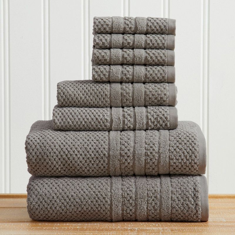 Ensemble de serviettes 100% coton à carreaux, Gris foncé, Ensemble 8 pièces