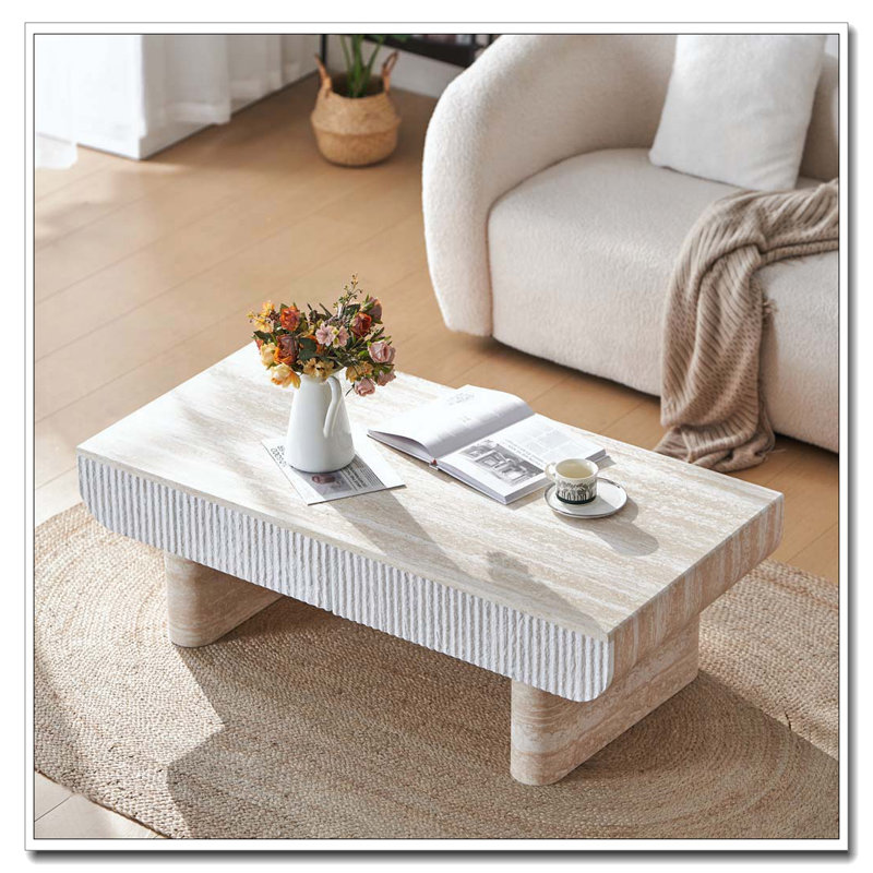 Coffee Table with Grey Wood Texture Tabletop, beige brown