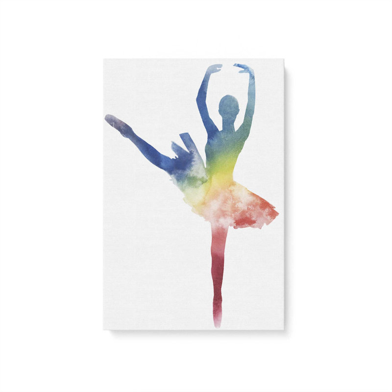 Silhouette arc-en-ciel aquarelle ballet II, H 12 po x l 8 po, Toile tendue, Toile tendue