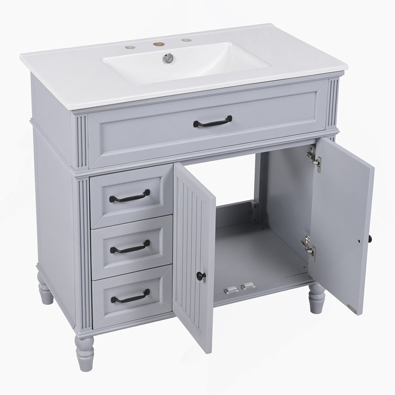 Meuble-lavabo 36 po avec lavabo, Gris, Noir, noir, noir, noir
