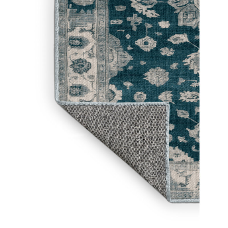 Machine Washable Overdyed Blue Area Rug, Round 4'