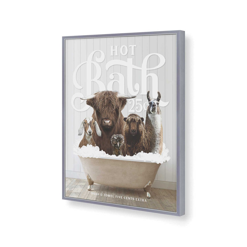 «Farm Farm Hot Bath», impression d'art à lettres et doublée, Argent, L 18 po x H 24 po, Impression encadrée