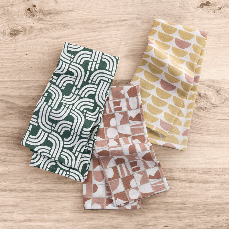Retro Geometric Multicolor Cotton Kitchen Towel Set