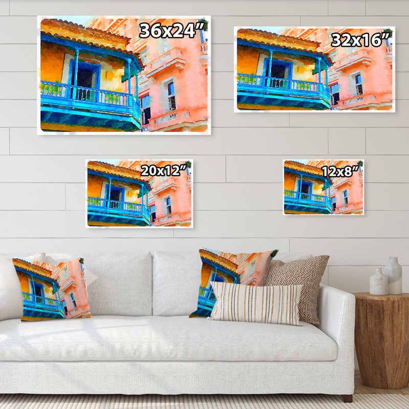 «Italian Pastel Architecture», reproduction sur toile flottante, 16" H x 32" W x 1" D, Toile tendue