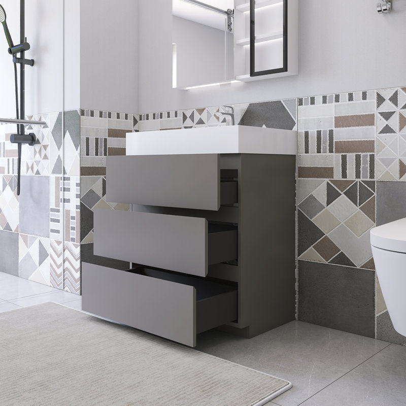 Ensemble de meuble-lavabo simple 29,9 po Satonia, Blanc, Gris