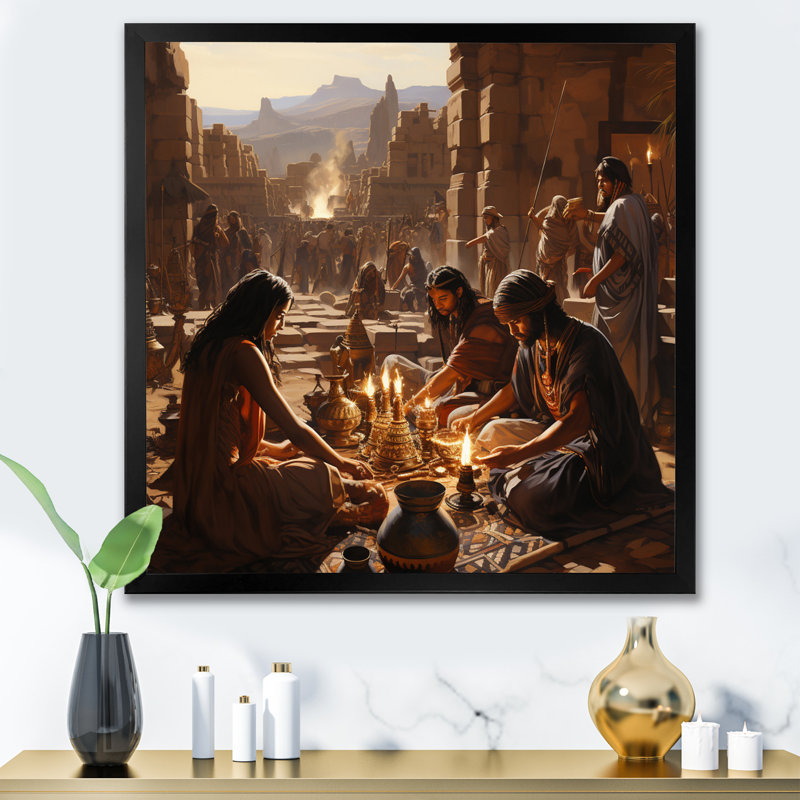 Rituels anciens de Caaden en Égypte II - reproduction, Cadre simple noir, H 30 po x l 30 po x P 1 po