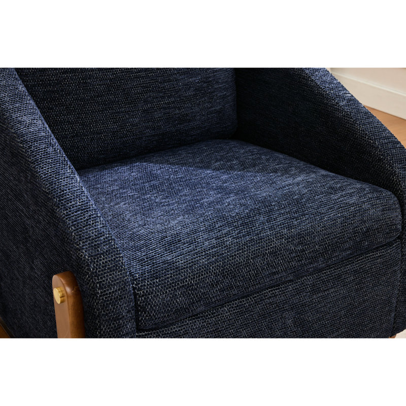 Fauteuil moderne en tissu de chenille, assise rembourrée et structure en bois - cadre de fauteuil bleu, confortable pour le salon