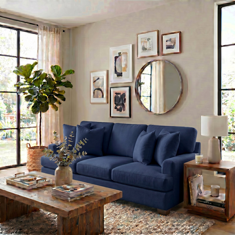 Emilio Upholstered 90'' Sofa, Canvas Navy Sunbrella® Canvas