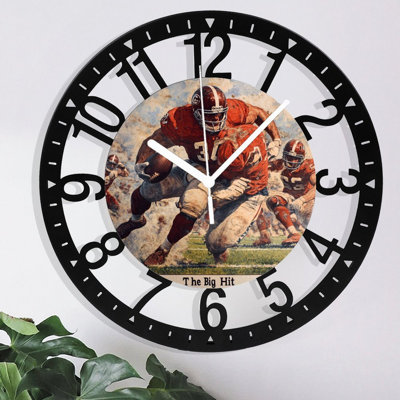 Horloge murale en métal pour le salon - Horloge de football The Big Hit de 10 po silencieuse, à piles, horloges antiques pour maison de campagne, chambre à coucher, cuisine - chiffres arabes
