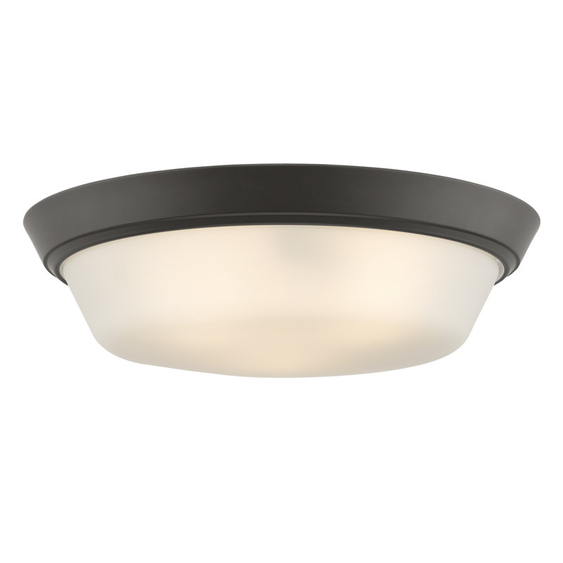 Plafonnier encastré Edessa avec verre satiné gravé, Bronze foncé, H 4,5 po x l 16 po x P 16 po, Trois lumières